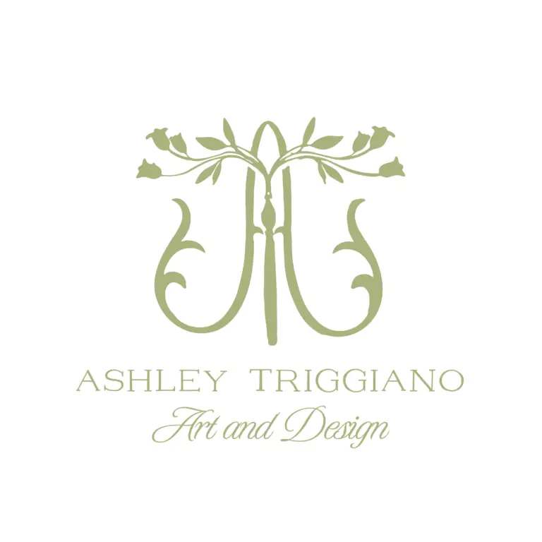 Intertwined Art and Nature Logo of letter A and letter T for Ashley Triggiano Artist Brand Logo in Green