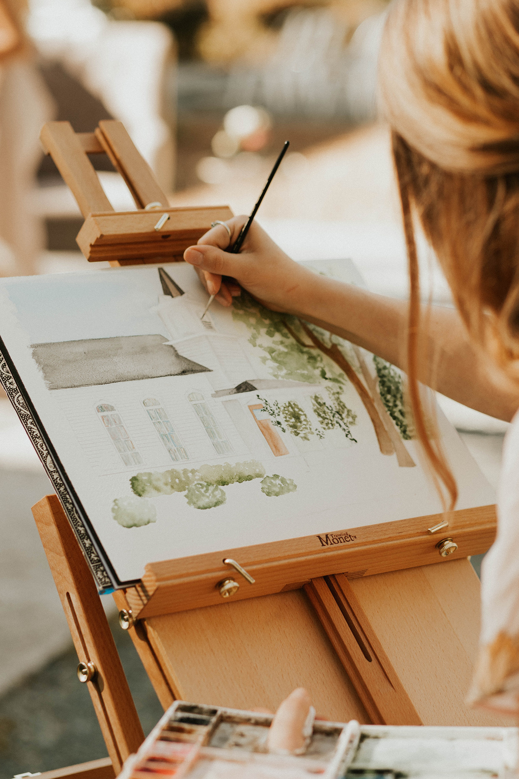 Watercolor artist does live painting of wedding venue in North Carolina