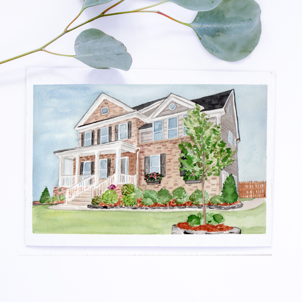 Custom watercolor home portrait