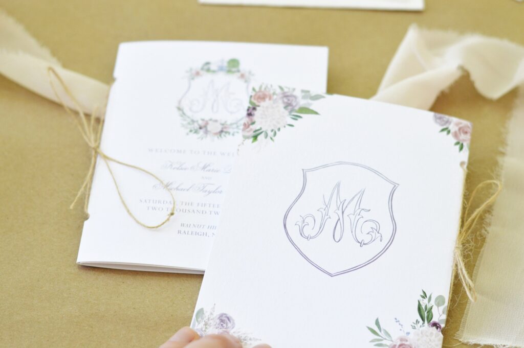 custom wedding booklets for wedding at Walnut Hill in Raleigh