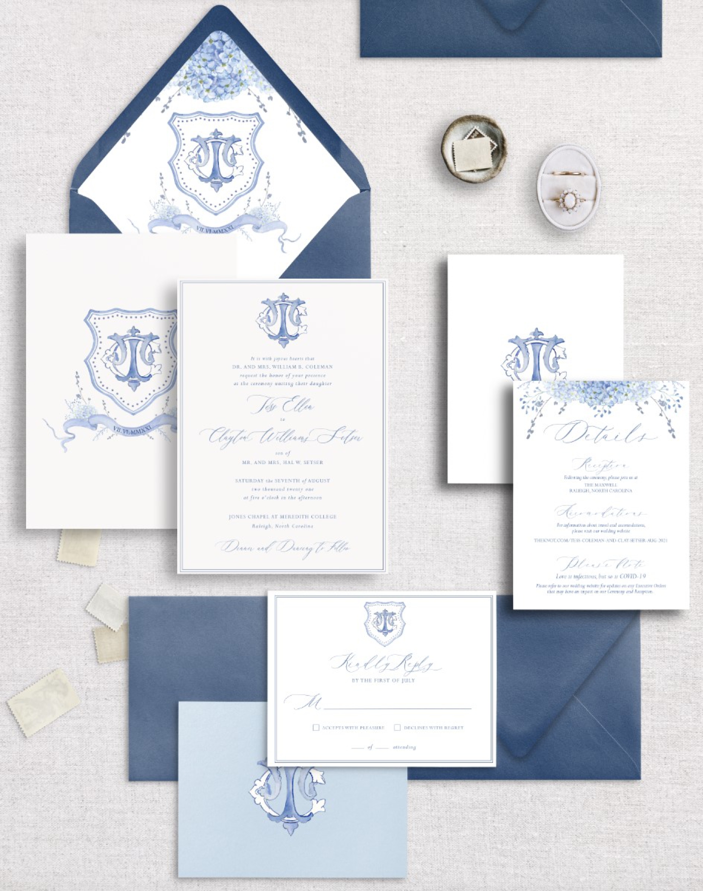 ginger jar inspired blue and white custom wedding invitations