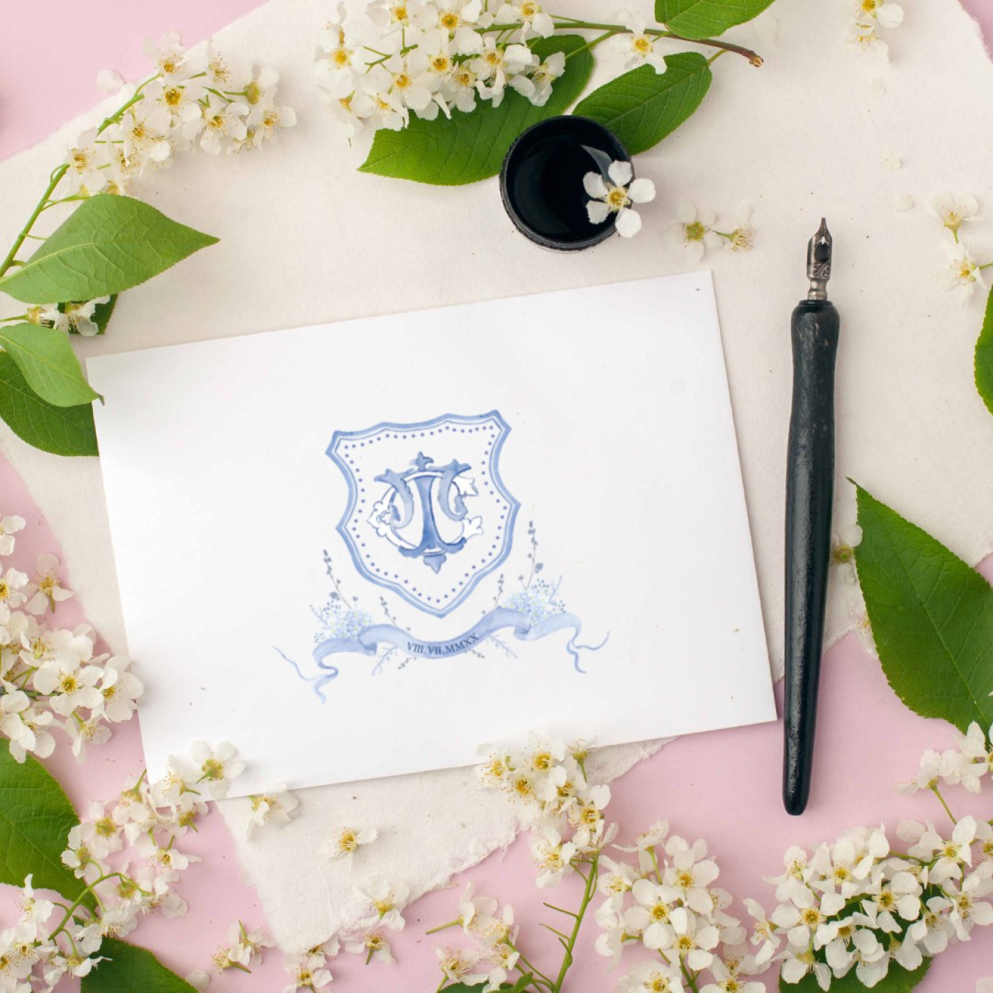 Ginger Jar Hydrangeas Monogram Wedding Crest