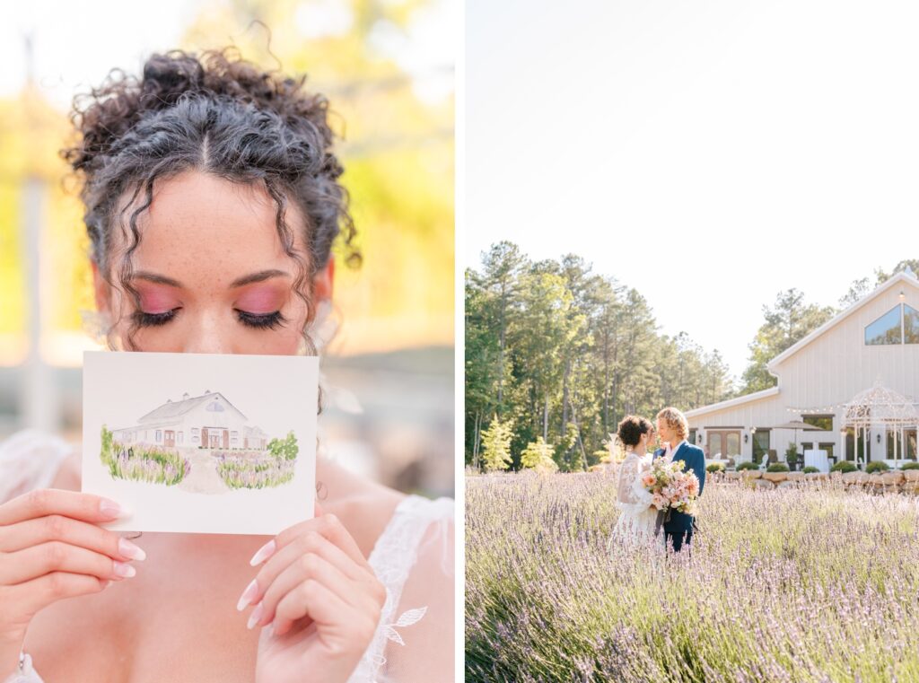 Bride and groom portraits in a lavender field at Lavender Oaks
