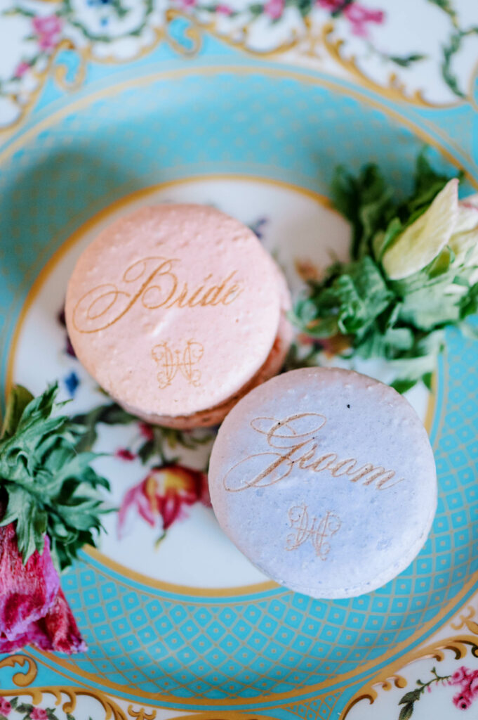 custom wedding macarons for bride and groom