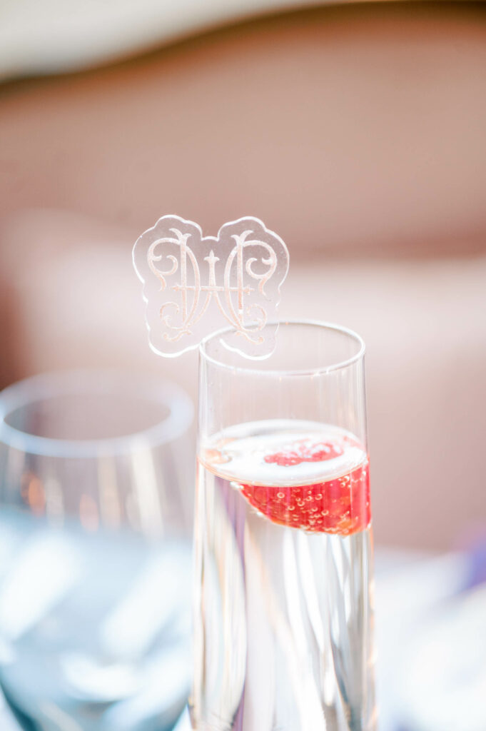 acrylic champagne glass charm with monogram