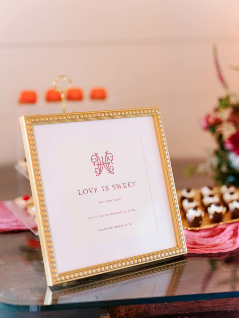 dessert menu with custom monogram