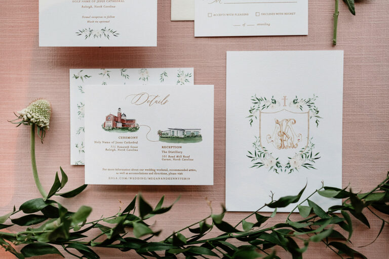 Wedding invitations featuring The Distillery in NC