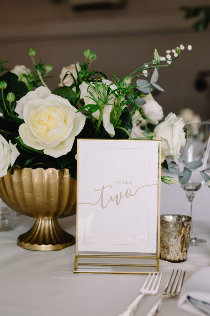 gold and white table number
