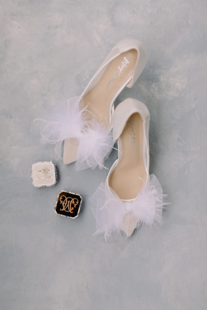 bridal shoes and custom monogram ring box