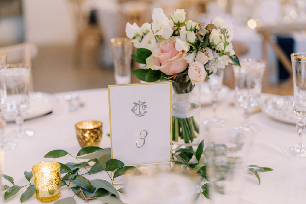 custom monogram table number at wedding