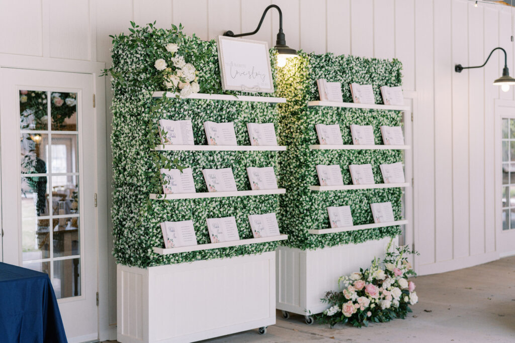 barn at chapel hill book seating chart on boxwood wall