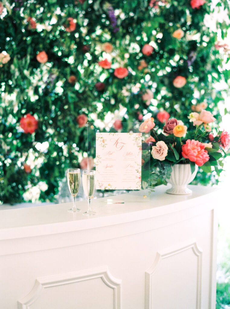 custom bar menu with florals in the background