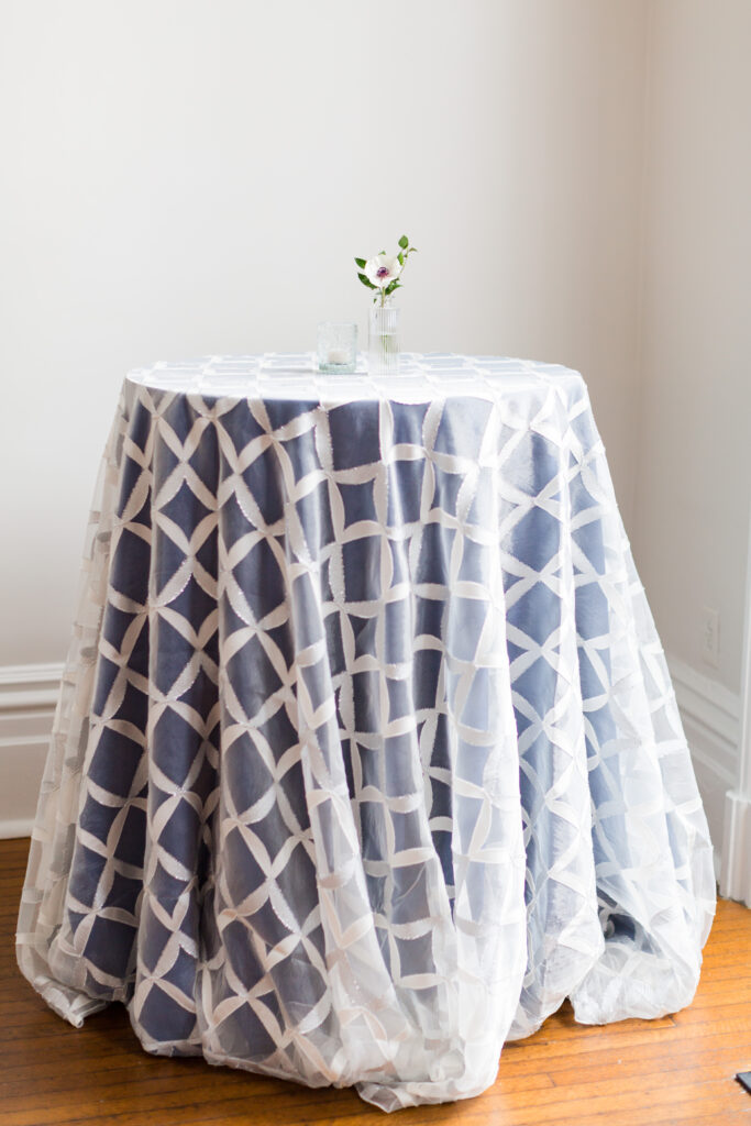 blue and white wedding linen