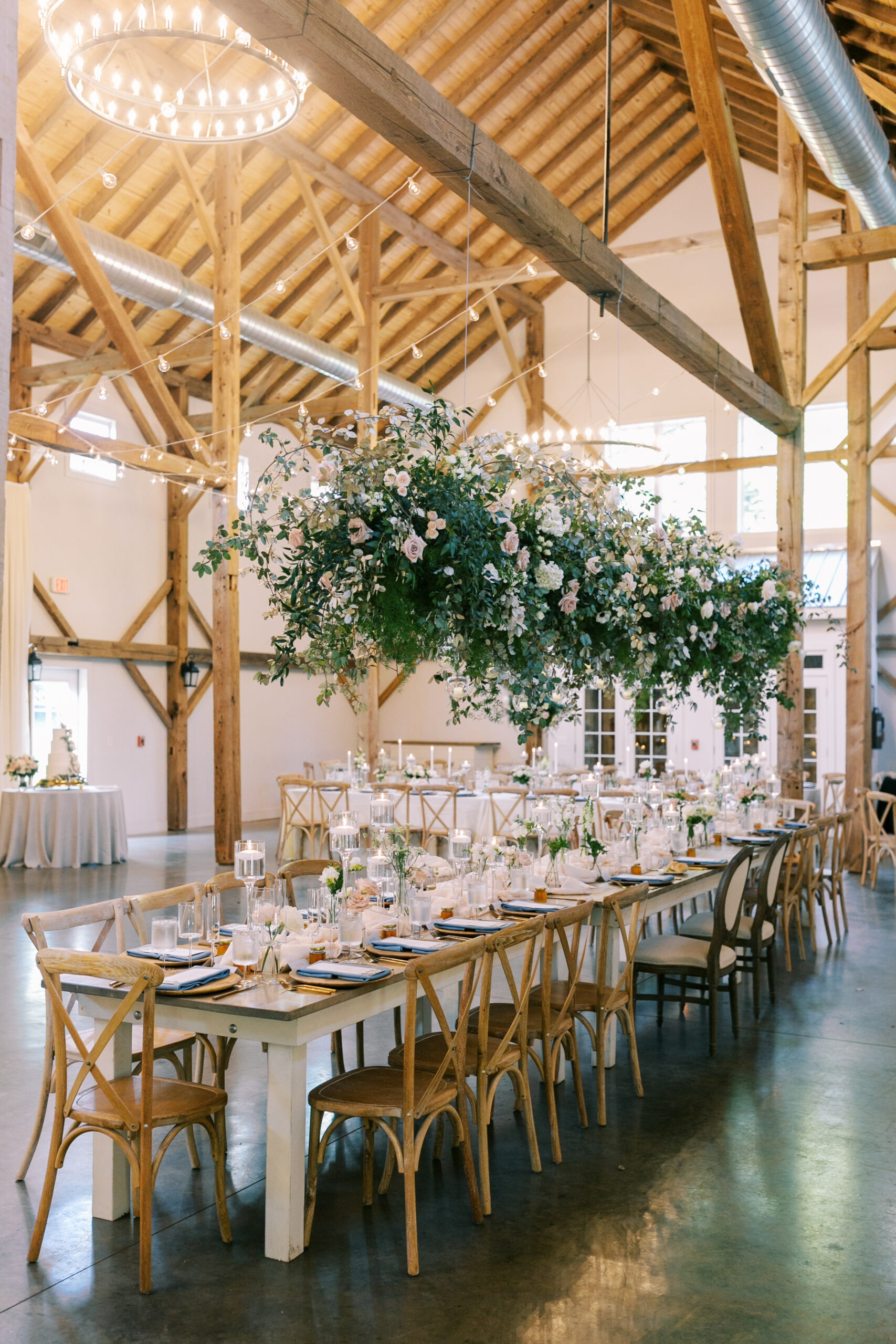 reception wide shot at barn of chapel hill