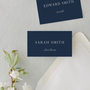 navy blue place cards with white ink