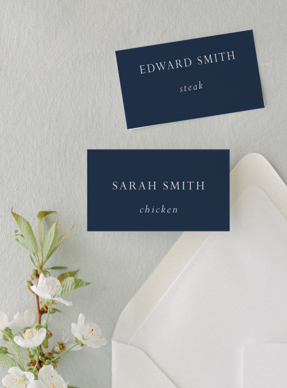 navy blue place cards with white ink