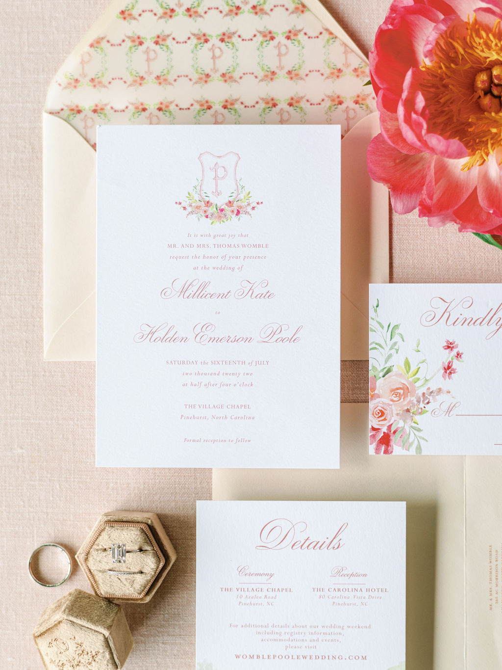 Watercolor monogram wedding invitation suite