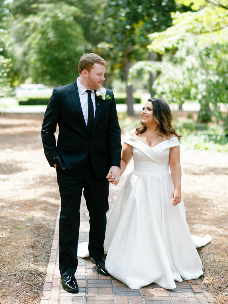 Bride and groom outdoor portrait for their Pinehurst resort wedding