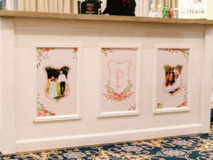 white bar with photos in panels for Pinehurst Resort wedding