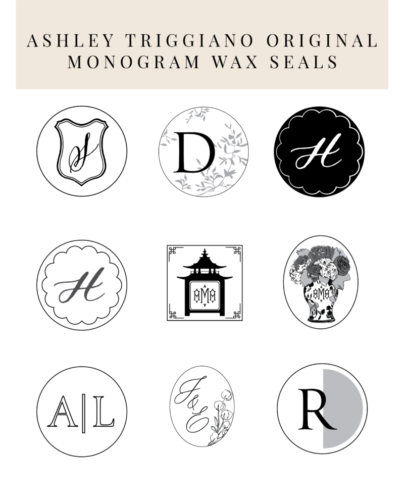 Original Ashley Triggiano Fine Art Wax Seal Design mock ups as black and white images