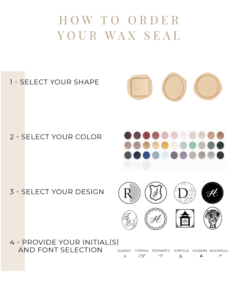 Written text Instructions for how to order wax seal stickers on a white background