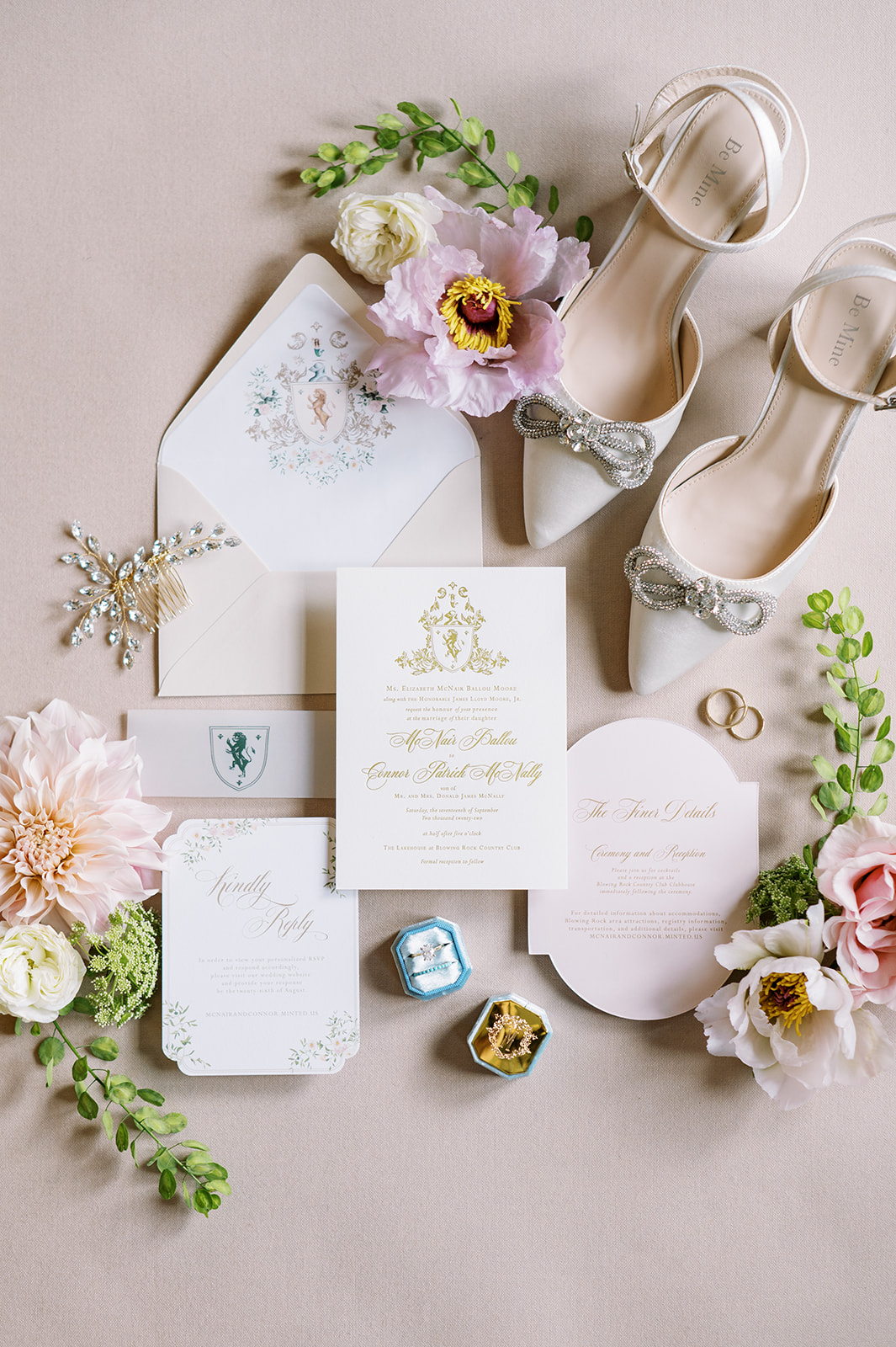 Detail shot of wedding invitation suite for Blowing Rock Country Club wedding