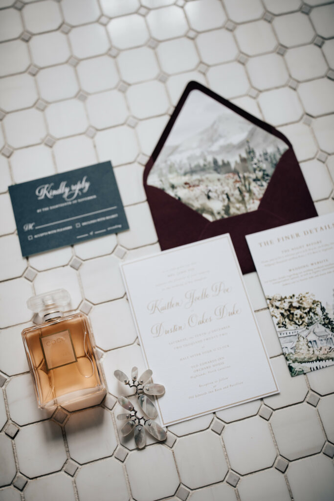 watercolor invitation suite for Old Edwards Inn wedding