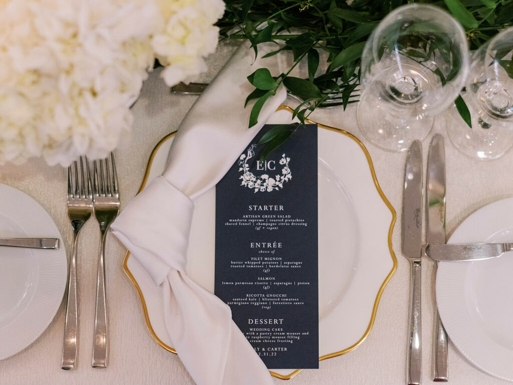 New Year's Eve wedding dinner details