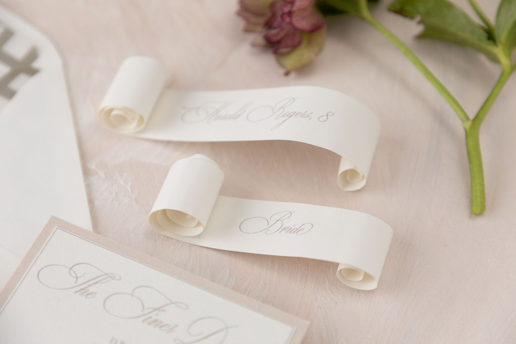 scroll escort cards for elegant wedding