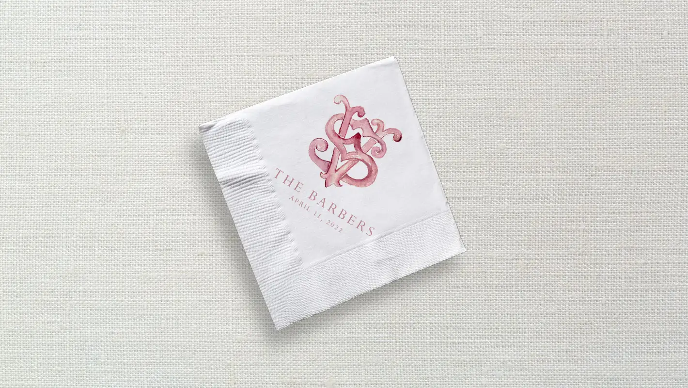 pink vs watercolor shuler studio monogram napkin