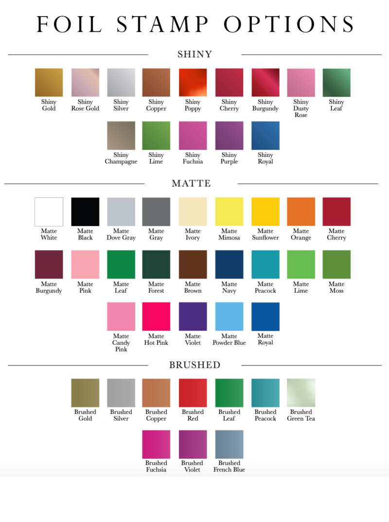 foil imprint color options for napkins