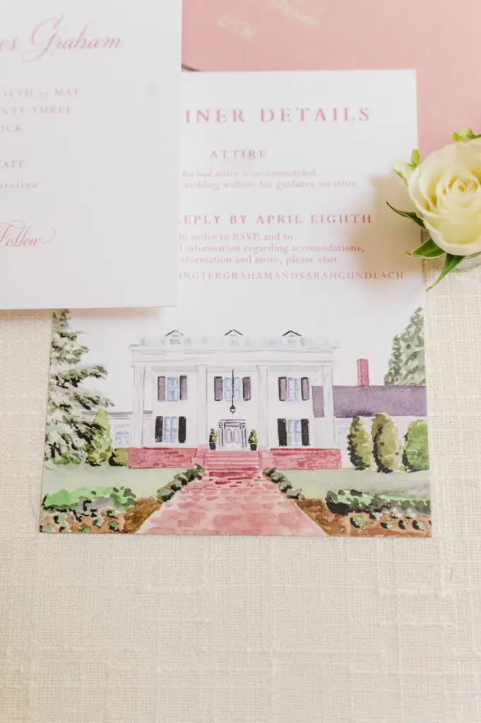 custom wedding venue illustration invitation suite