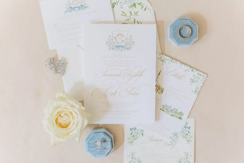 watercolor wedding crest invitation suite