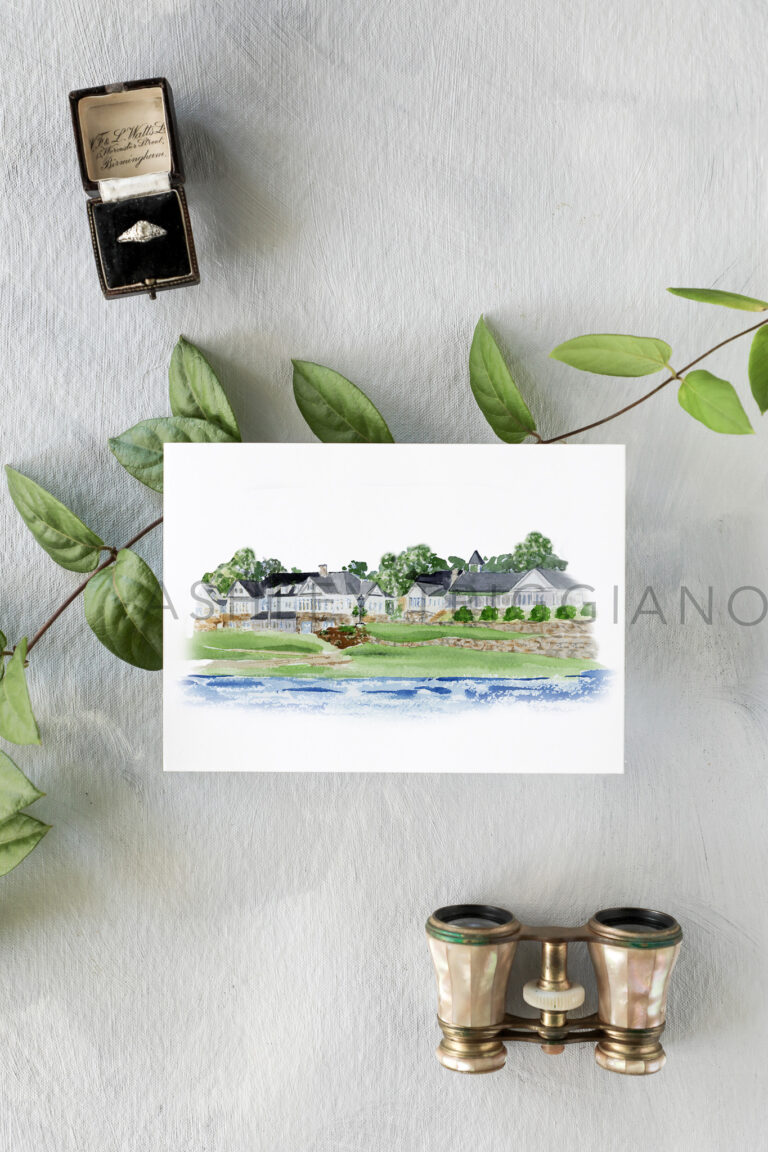 trump national golf course wedding watercolor painting for Charlotte North Carolina