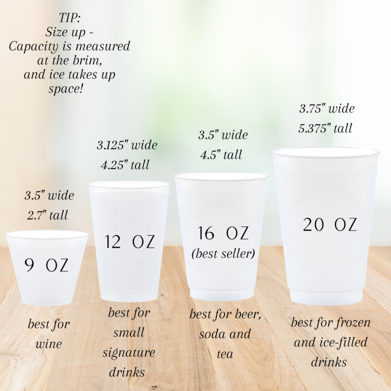size comparison of frosted party cups