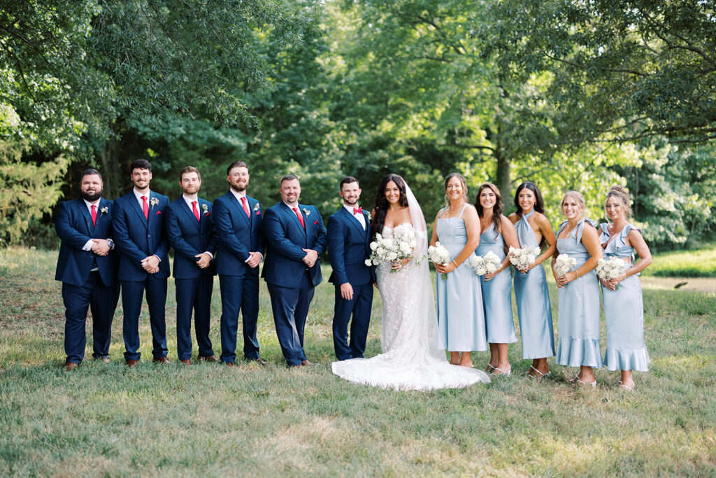 red white and blue wedding party