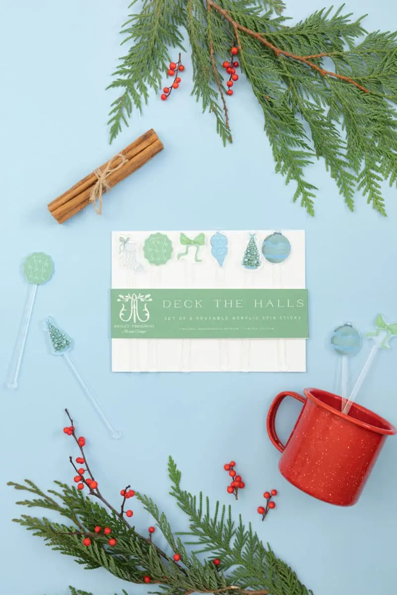 green and blue vintage Christmas stir sticks