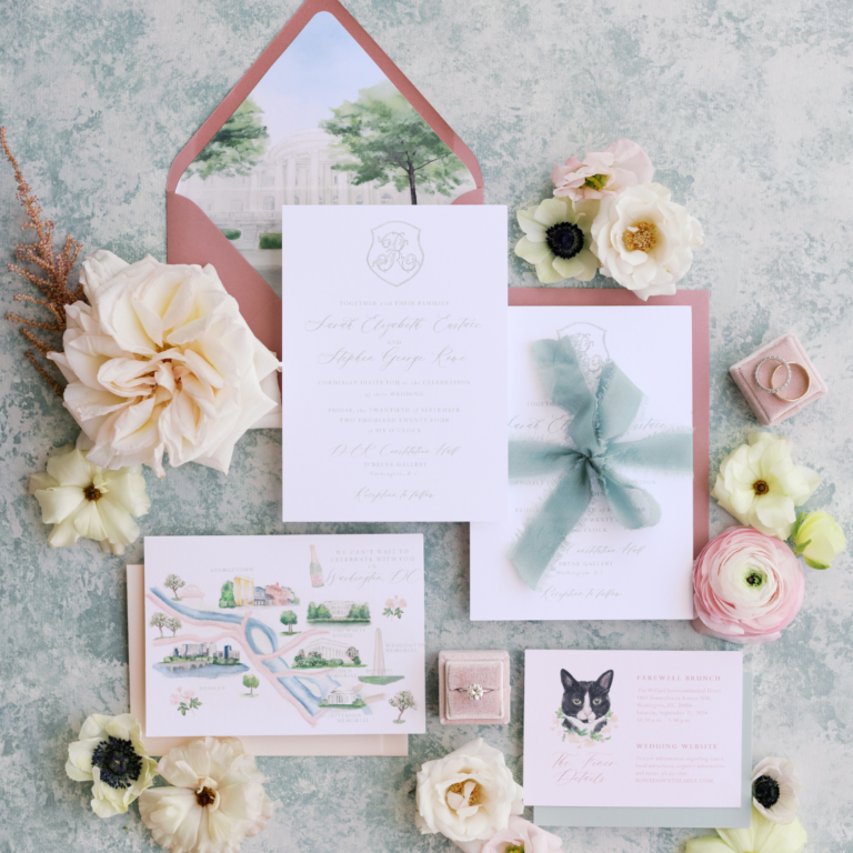 Vintage Wedding Crest Watercolor Wedding Invitation